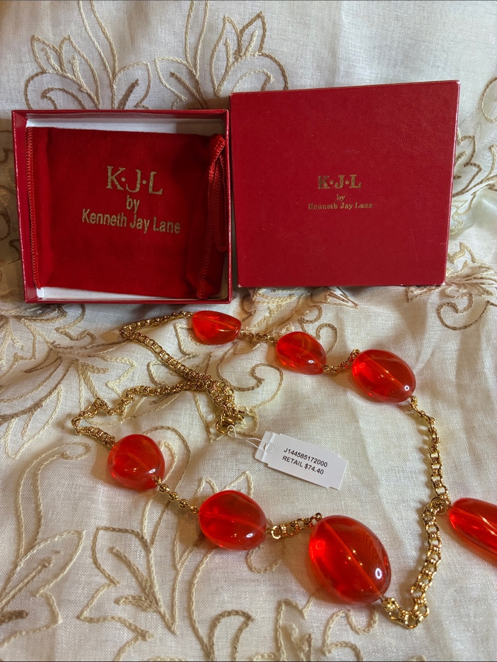 Kenneth Jay Lane Gold-Tone Necklace with Vibrant Red Beads